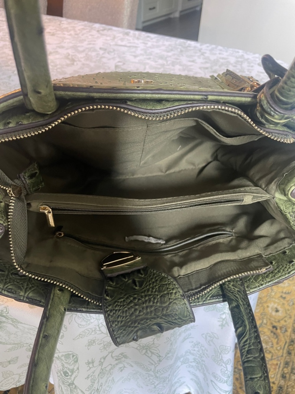 Olive Croc-Embossed Satchel Handbag - Picture 5 of 14